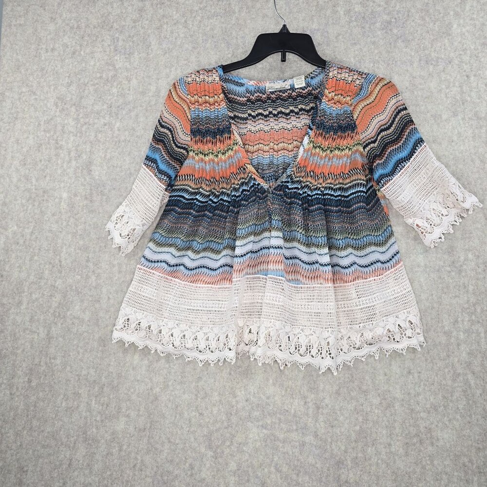 Gimmicks By BKE Crochet Knit Lace Trim Peasant Top Multicolor Size S